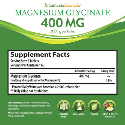 Essentials Magnesium Glycinate 400mg 120 Tablets High Absorption