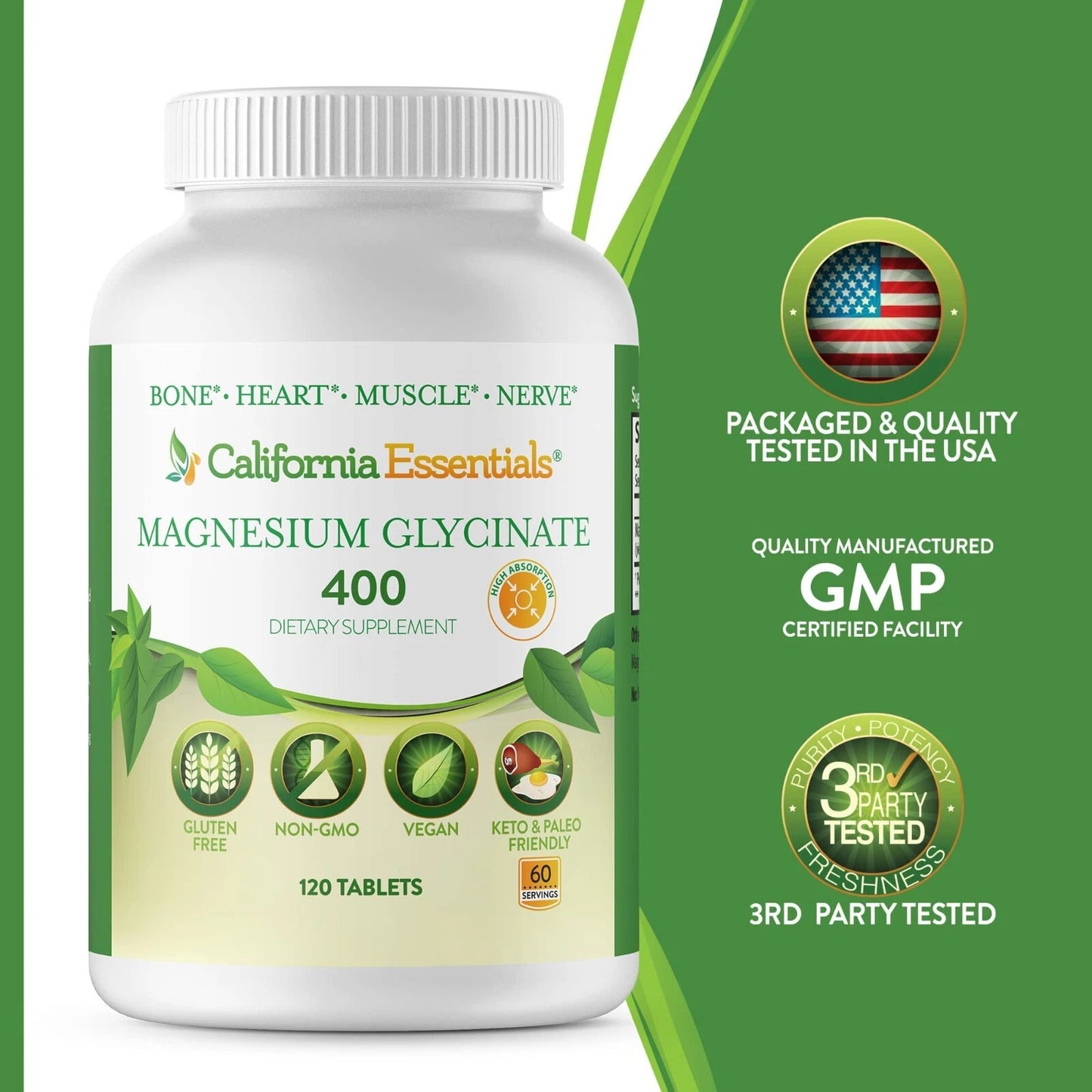 Essentials Magnesium Glycinate 400mg 120 Tablets High Absorption